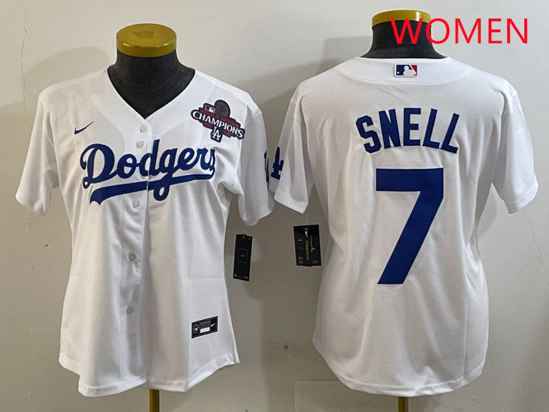 Women Los Angeles Dodgers 7 Snell White Game 2025 Nike MLB Jersey style 2